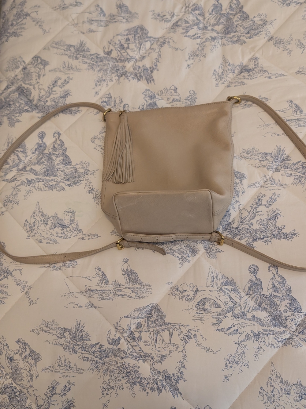 Hobo International Everyday Taupe Backback Convertable Bag with Tassel